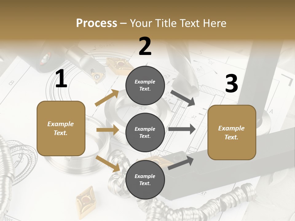 Lathe Tool, Drill And Workpiece Laid On The Blueprint PowerPoint Template