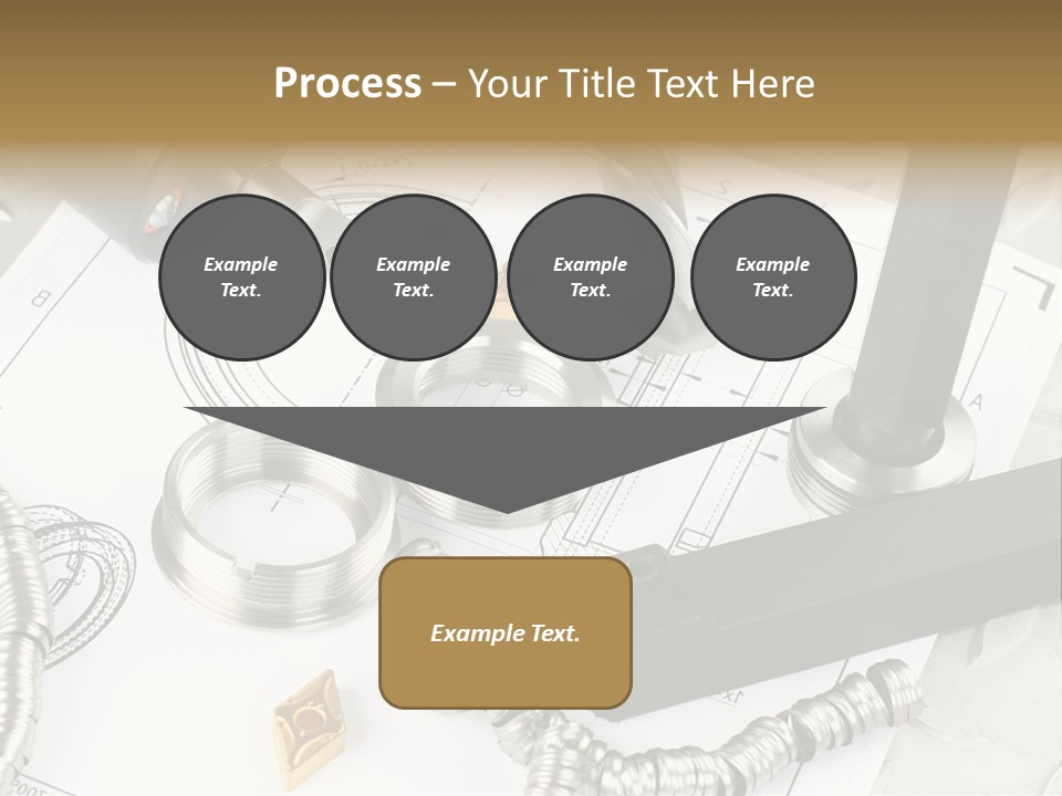 Lathe Tool, Drill And Workpiece Laid On The Blueprint PowerPoint Template