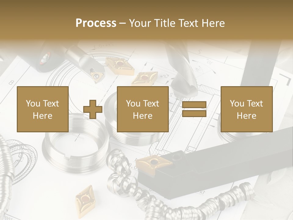 Lathe Tool, Drill And Workpiece Laid On The Blueprint PowerPoint Template
