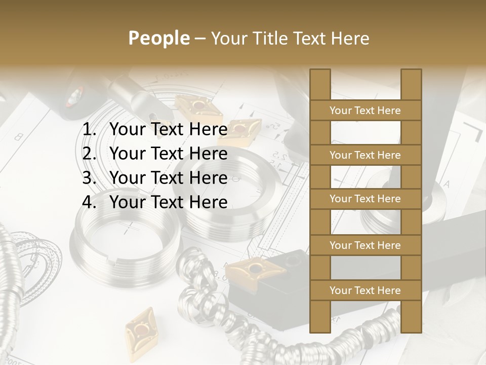 Lathe Tool, Drill And Workpiece Laid On The Blueprint PowerPoint Template