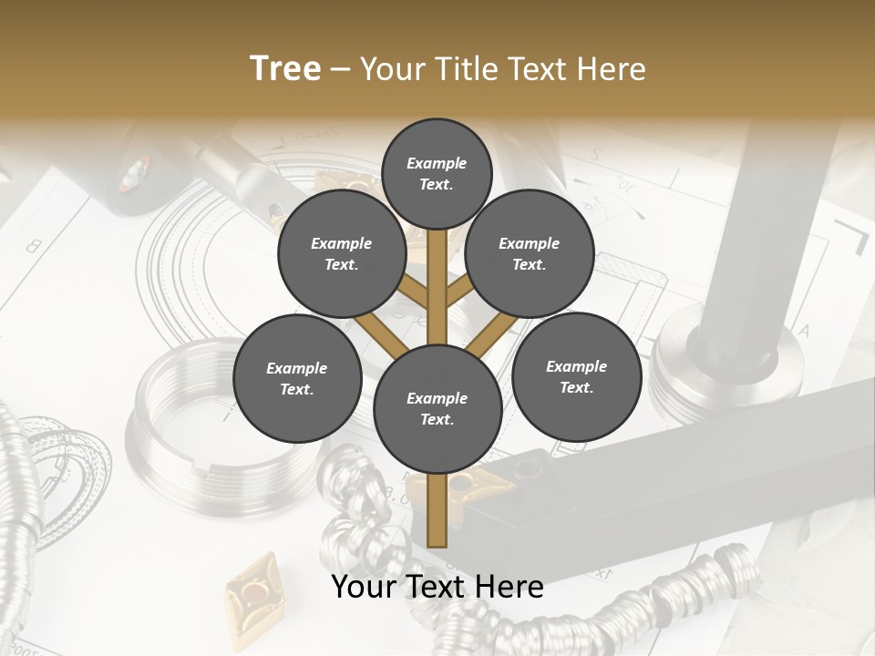 Lathe Tool, Drill And Workpiece Laid On The Blueprint PowerPoint Template