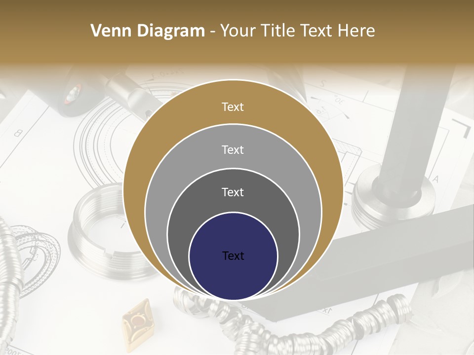 Lathe Tool, Drill And Workpiece Laid On The Blueprint PowerPoint Template