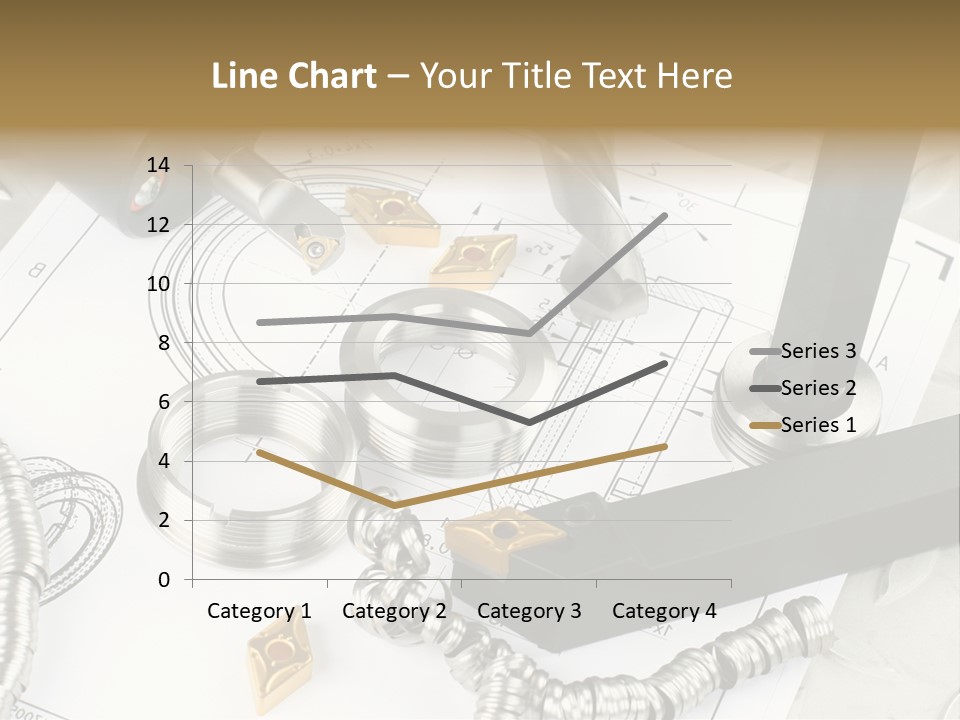 Lathe Tool, Drill And Workpiece Laid On The Blueprint PowerPoint Template