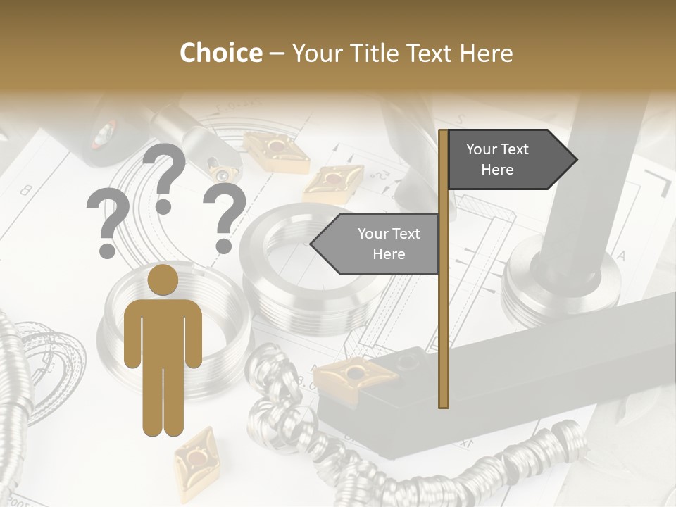 Lathe Tool, Drill And Workpiece Laid On The Blueprint PowerPoint Template