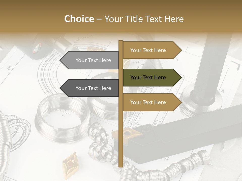 Lathe Tool, Drill And Workpiece Laid On The Blueprint PowerPoint Template