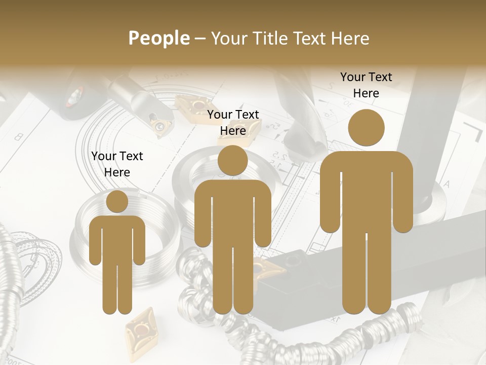 Lathe Tool, Drill And Workpiece Laid On The Blueprint PowerPoint Template