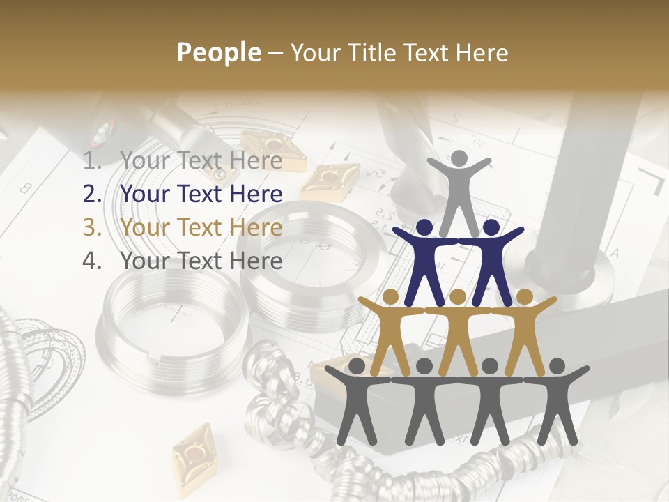 Lathe Tool, Drill And Workpiece Laid On The Blueprint PowerPoint Template