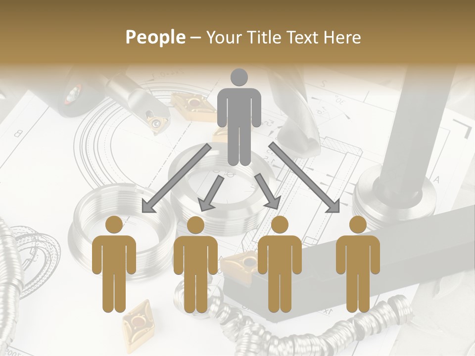 Lathe Tool, Drill And Workpiece Laid On The Blueprint PowerPoint Template