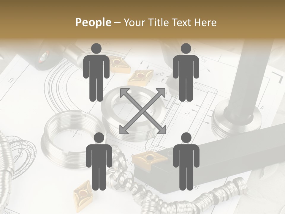 Lathe Tool, Drill And Workpiece Laid On The Blueprint PowerPoint Template