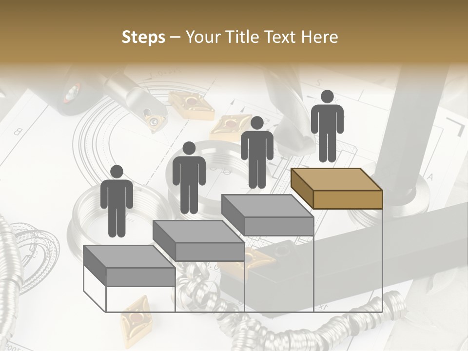 Lathe Tool, Drill And Workpiece Laid On The Blueprint PowerPoint Template