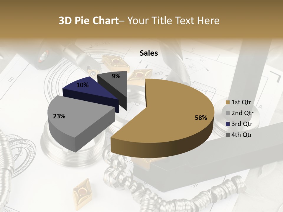Lathe Tool, Drill And Workpiece Laid On The Blueprint PowerPoint Template