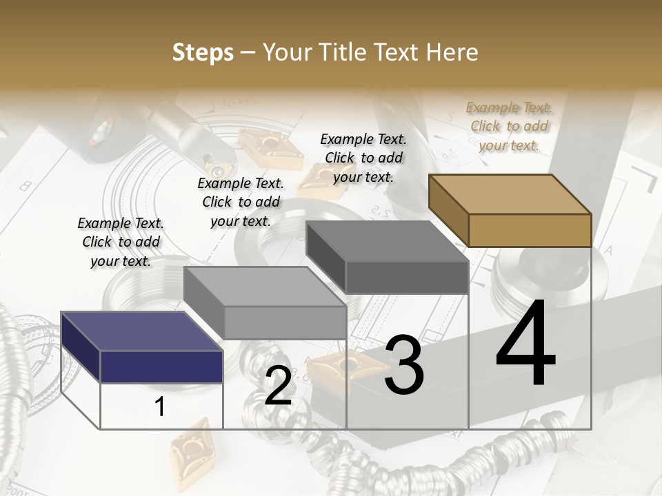 Lathe Tool, Drill And Workpiece Laid On The Blueprint PowerPoint Template