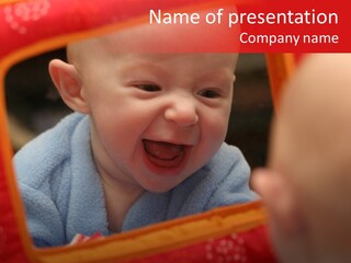 Baby Seeing Self In Mirror PowerPoint Template