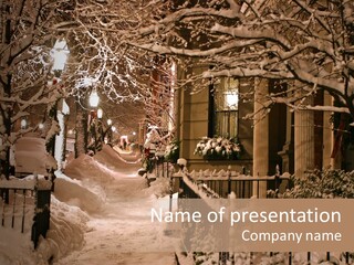 Stock Image Of A Snowing Winter At Boston, Massachusetts, Usa PowerPoint Template