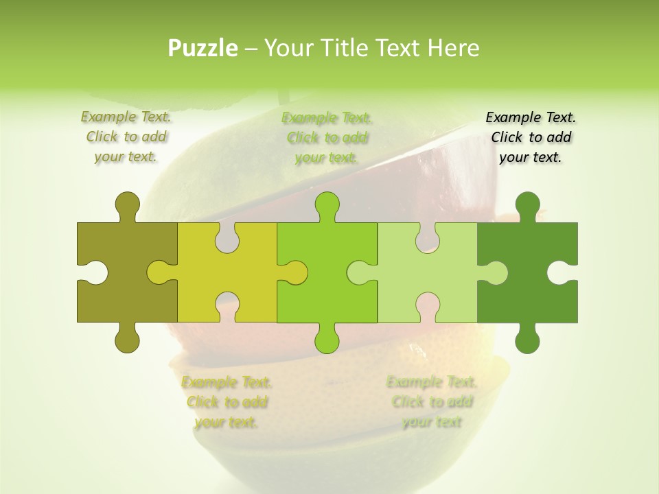 Composition Made From Pieces Of Apple,Lemon And Orange On Isolated Green Background PowerPoint Template