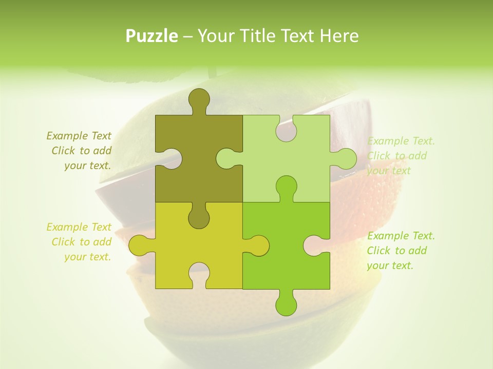 Composition Made From Pieces Of Apple,Lemon And Orange On Isolated Green Background PowerPoint Template