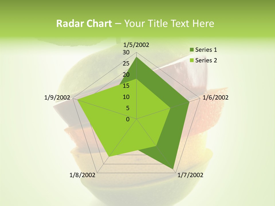 Composition Made From Pieces Of Apple,Lemon And Orange On Isolated Green Background PowerPoint Template