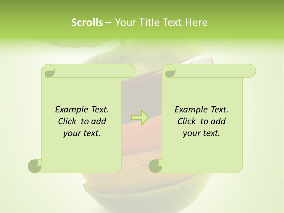 Composition Made From Pieces Of Apple,Lemon And Orange On Isolated Green Background PowerPoint Template