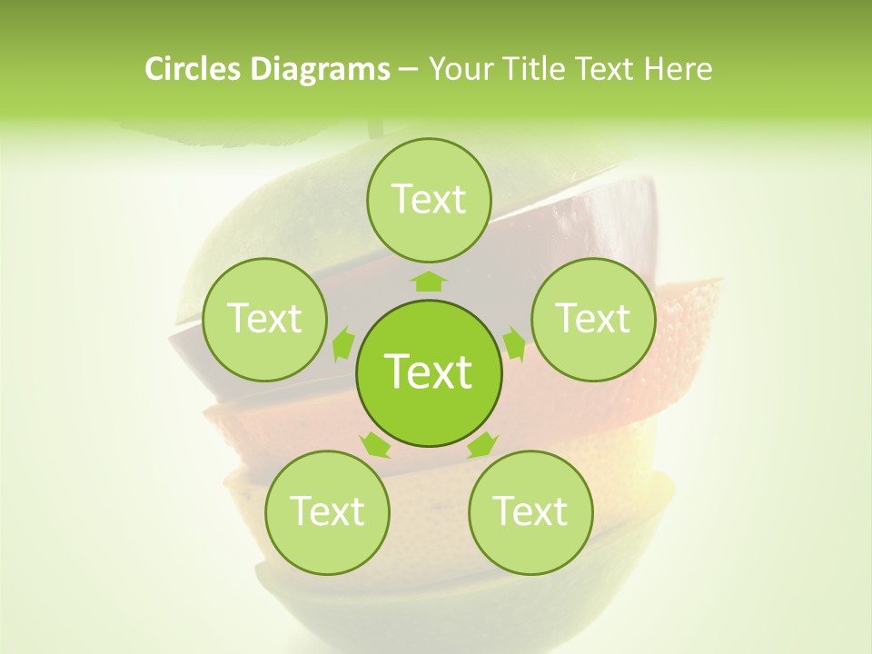 Composition Made From Pieces Of Apple,Lemon And Orange On Isolated Green Background PowerPoint Template
