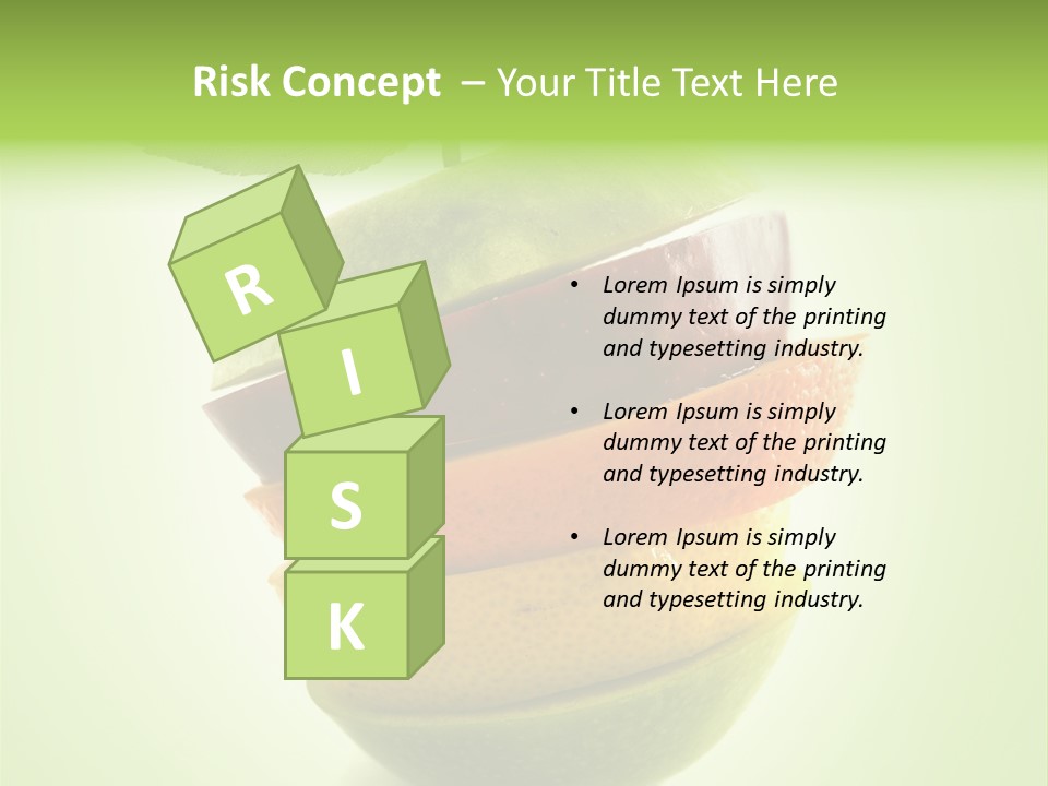 Composition Made From Pieces Of Apple,Lemon And Orange On Isolated Green Background PowerPoint Template