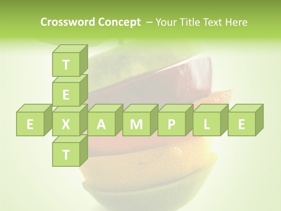 Composition Made From Pieces Of Apple,Lemon And Orange On Isolated Green Background PowerPoint Template