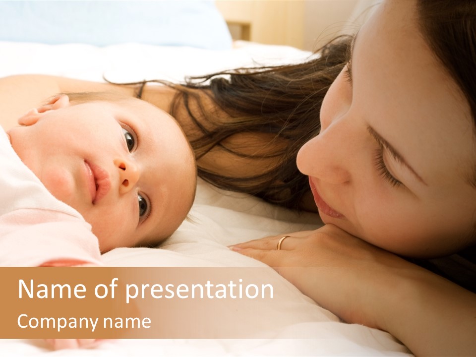 Mother's Love. Cute Baby 1,5 Month With Mother. PowerPoint Template