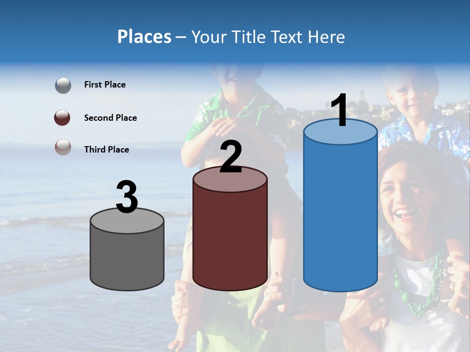 Beautiful Young Family Playing At The Beach In The Morning Sun... PowerPoint Template