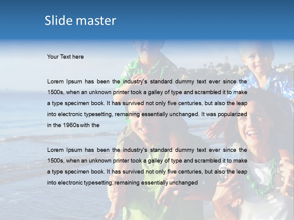 Beautiful Young Family Playing At The Beach In The Morning Sun... PowerPoint Template