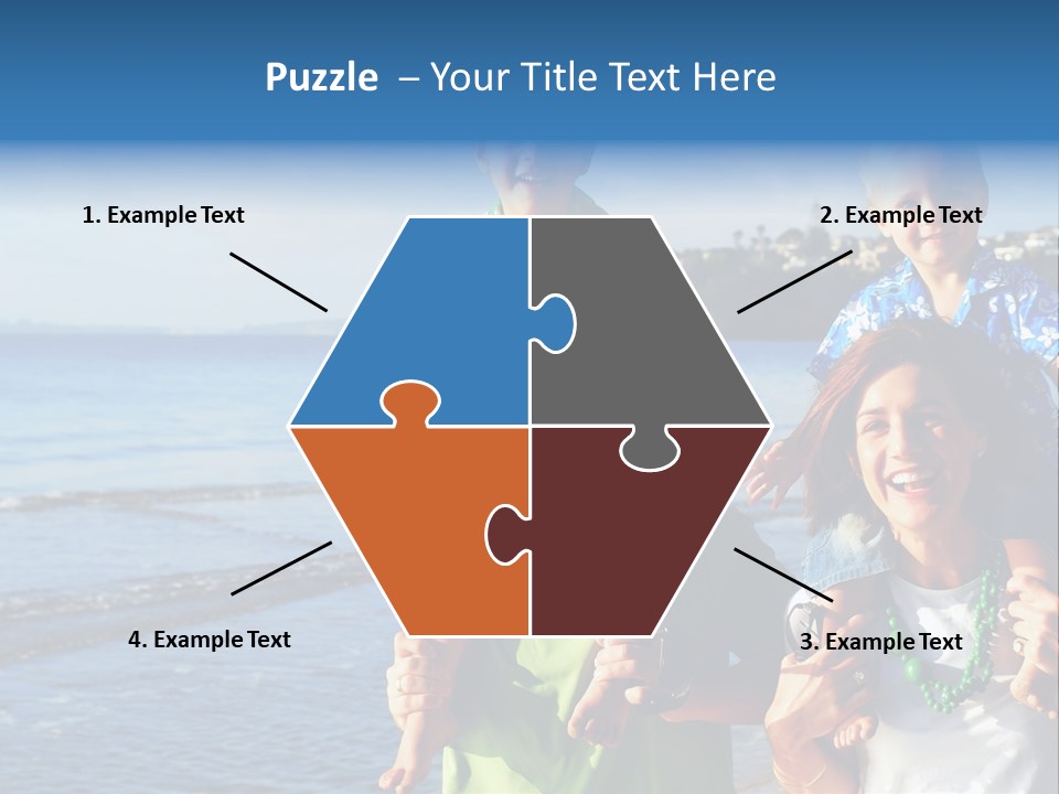 Beautiful Young Family Playing At The Beach In The Morning Sun... PowerPoint Template