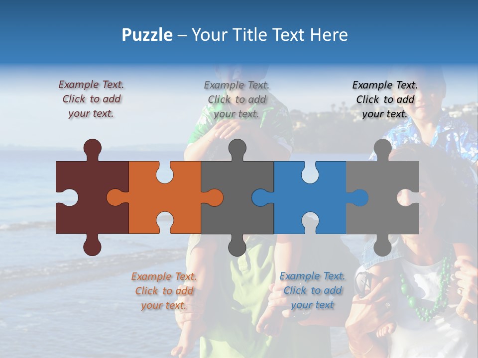 Beautiful Young Family Playing At The Beach In The Morning Sun... PowerPoint Template