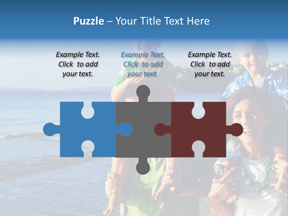 Beautiful Young Family Playing At The Beach In The Morning Sun... PowerPoint Template