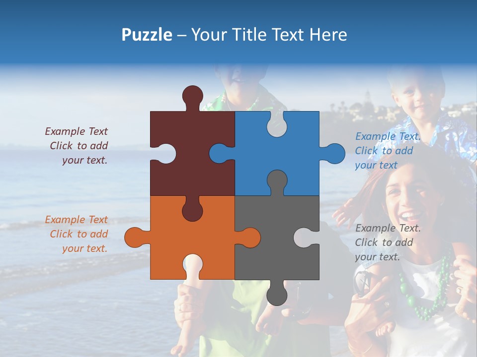 Beautiful Young Family Playing At The Beach In The Morning Sun... PowerPoint Template
