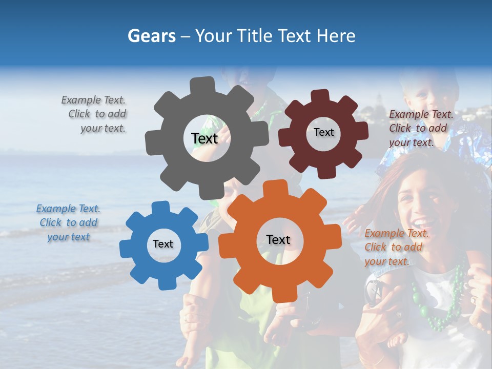 Beautiful Young Family Playing At The Beach In The Morning Sun... PowerPoint Template