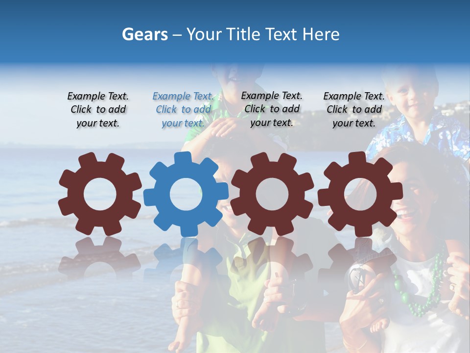 Beautiful Young Family Playing At The Beach In The Morning Sun... PowerPoint Template