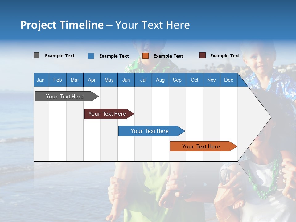 Beautiful Young Family Playing At The Beach In The Morning Sun... PowerPoint Template
