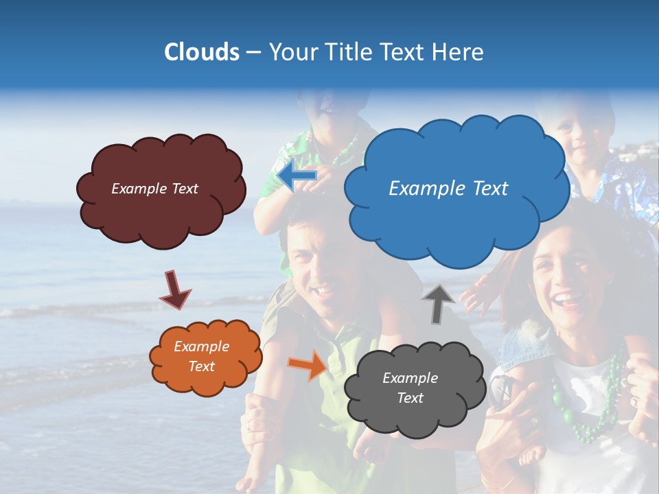 Beautiful Young Family Playing At The Beach In The Morning Sun... PowerPoint Template