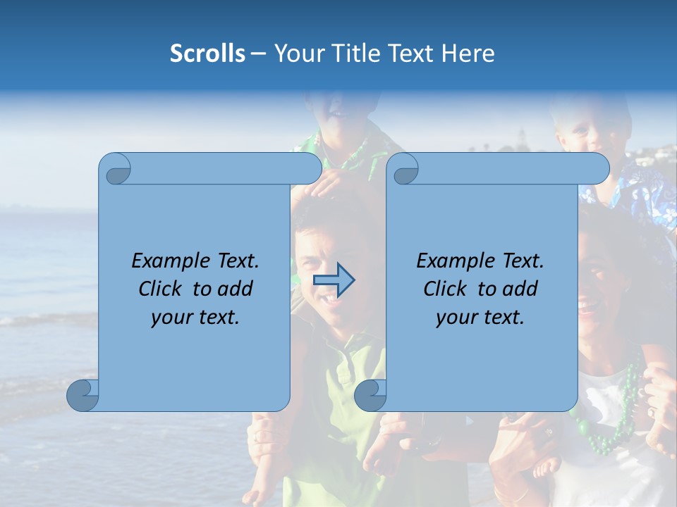 Beautiful Young Family Playing At The Beach In The Morning Sun... PowerPoint Template