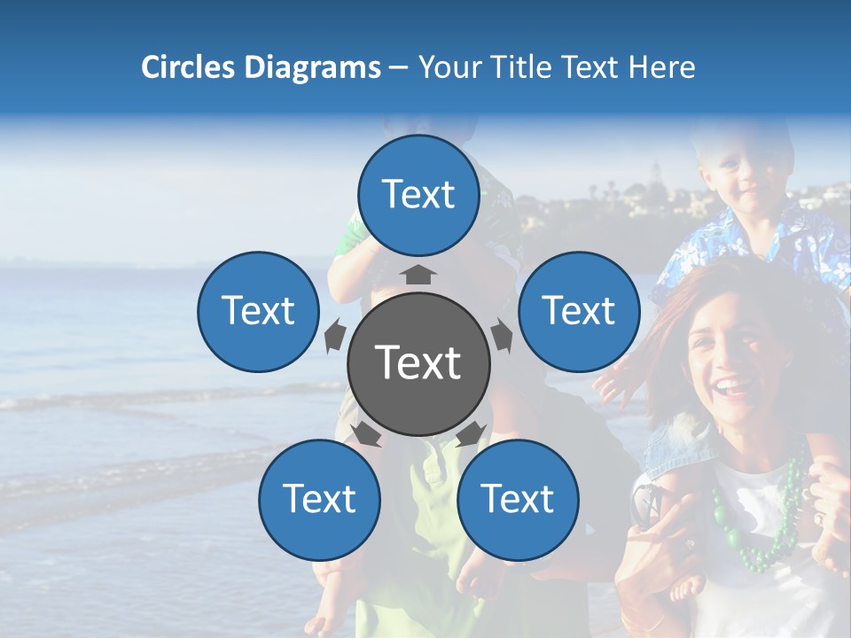 Beautiful Young Family Playing At The Beach In The Morning Sun... PowerPoint Template