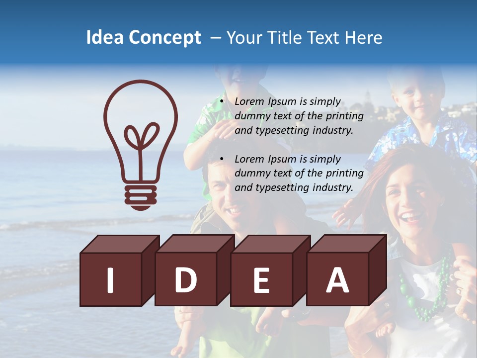 Beautiful Young Family Playing At The Beach In The Morning Sun... PowerPoint Template
