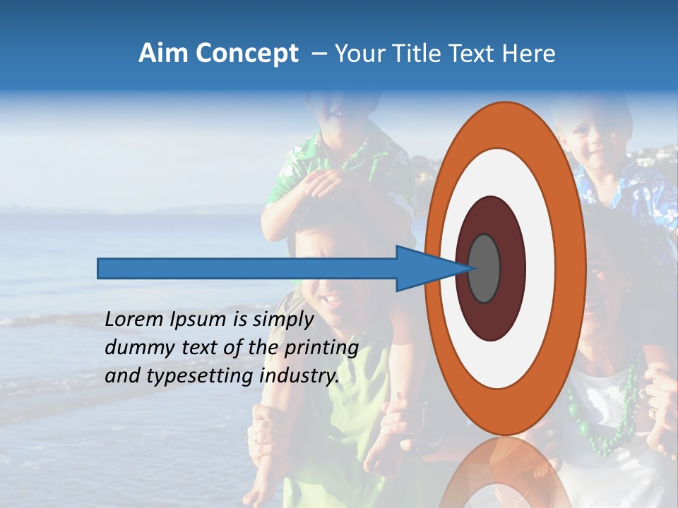 Beautiful Young Family Playing At The Beach In The Morning Sun... PowerPoint Template