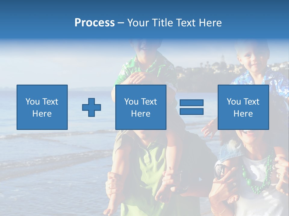 Beautiful Young Family Playing At The Beach In The Morning Sun... PowerPoint Template