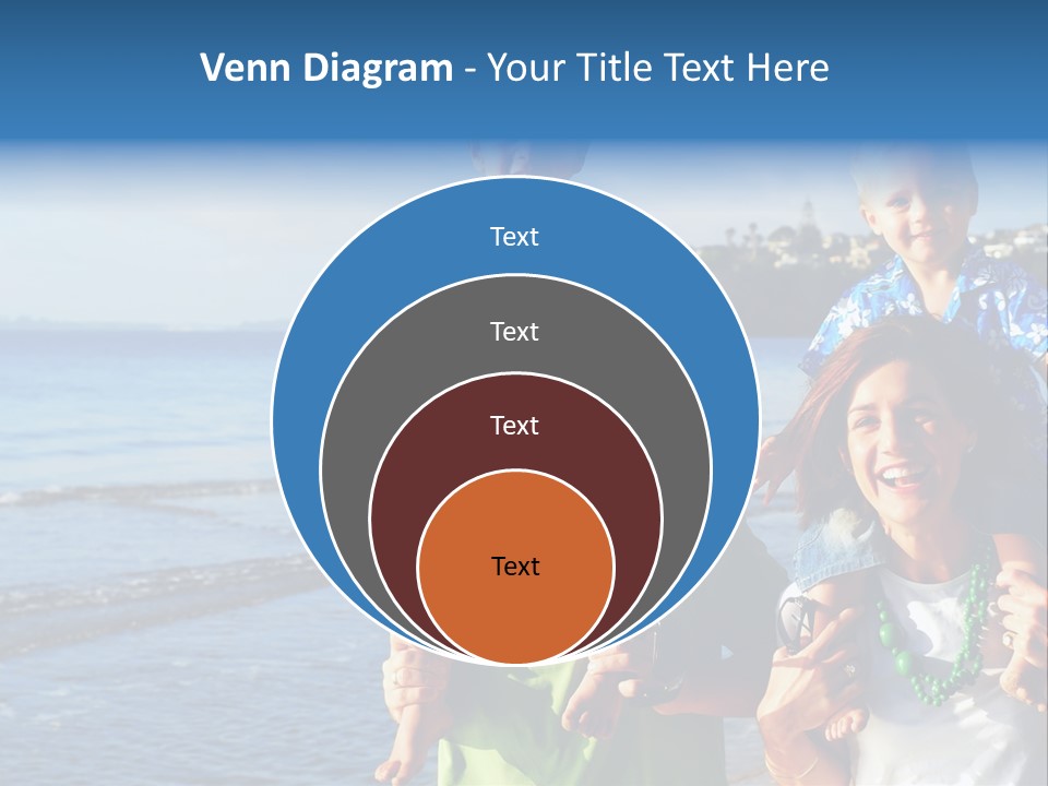 Beautiful Young Family Playing At The Beach In The Morning Sun... PowerPoint Template