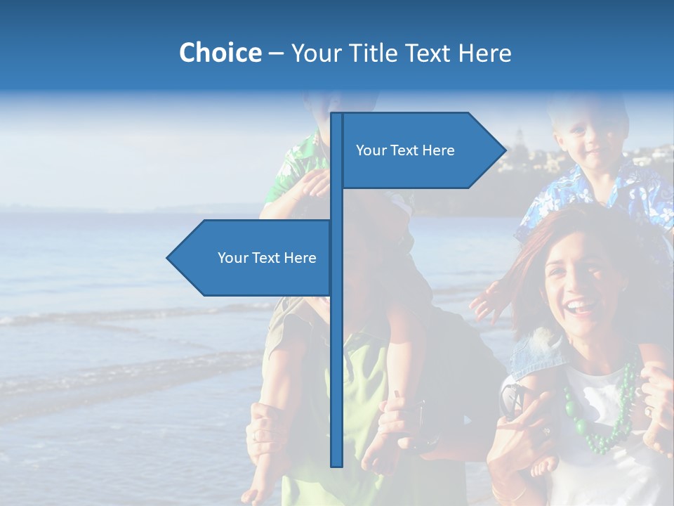 Beautiful Young Family Playing At The Beach In The Morning Sun... PowerPoint Template