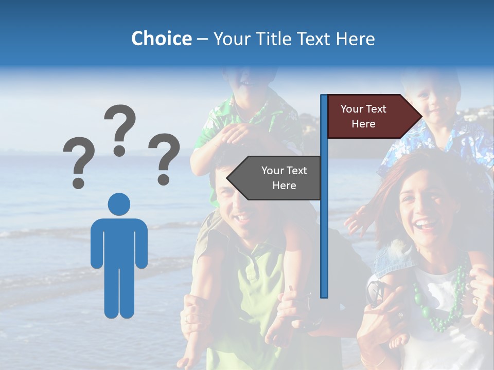 Beautiful Young Family Playing At The Beach In The Morning Sun... PowerPoint Template