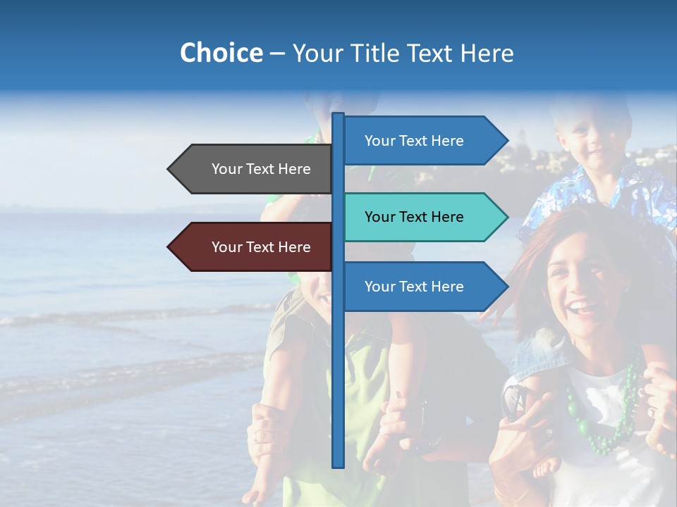 Beautiful Young Family Playing At The Beach In The Morning Sun... PowerPoint Template