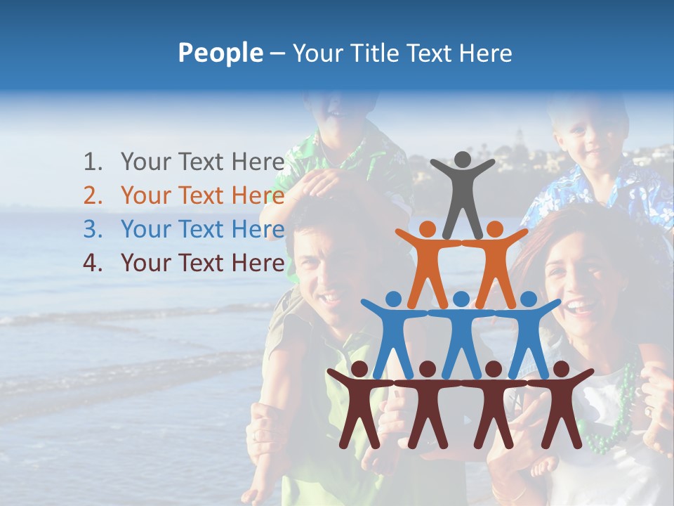 Beautiful Young Family Playing At The Beach In The Morning Sun... PowerPoint Template