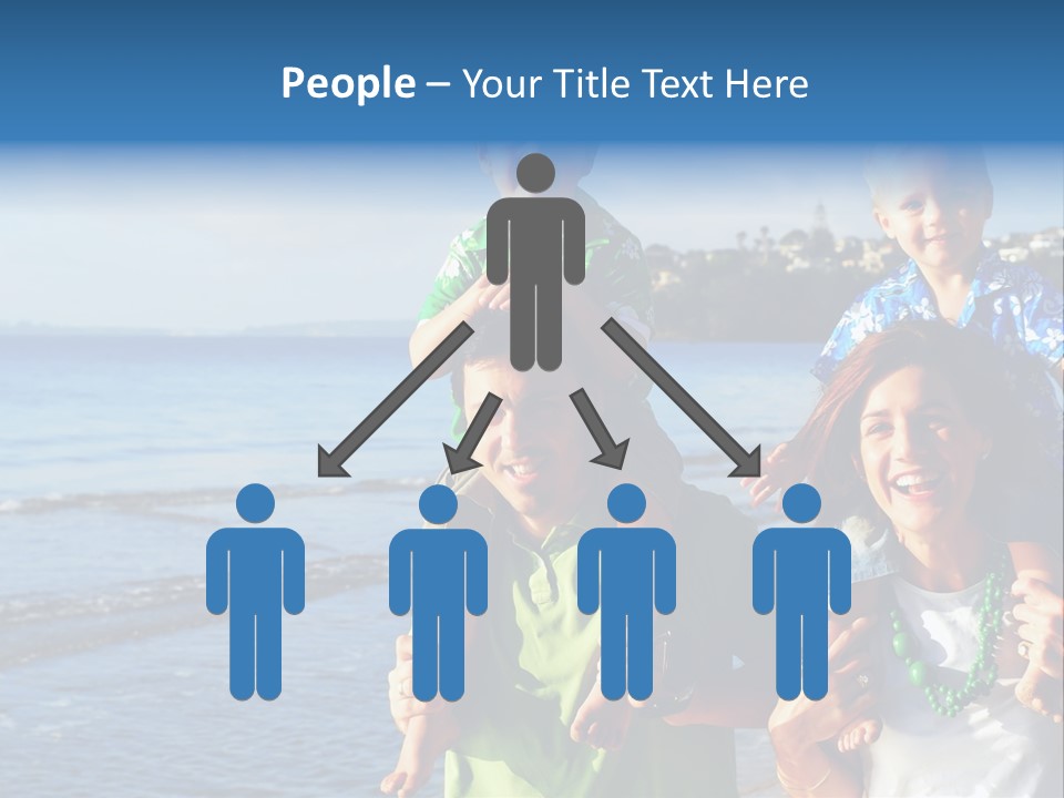 Beautiful Young Family Playing At The Beach In The Morning Sun... PowerPoint Template