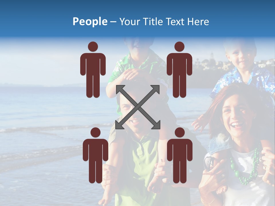 Beautiful Young Family Playing At The Beach In The Morning Sun... PowerPoint Template
