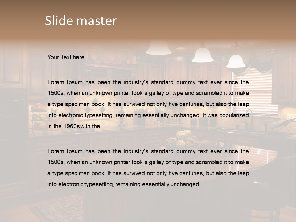 A Large Kitchen With A Center Island In The Middle Of It PowerPoint Template