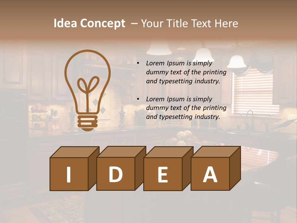 A Large Kitchen With A Center Island In The Middle Of It PowerPoint Template